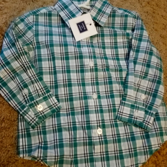 Janie and Jack Other - Green and white button down